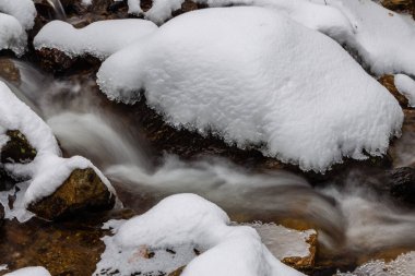 Snowy landscape of mountains port of Canencia in Madrid, Spain