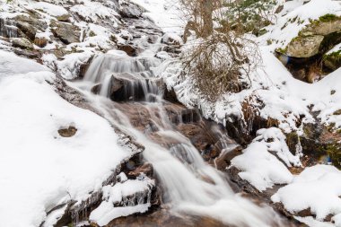 Snowy landscape of mountains port of Canencia in Madrid, Spain