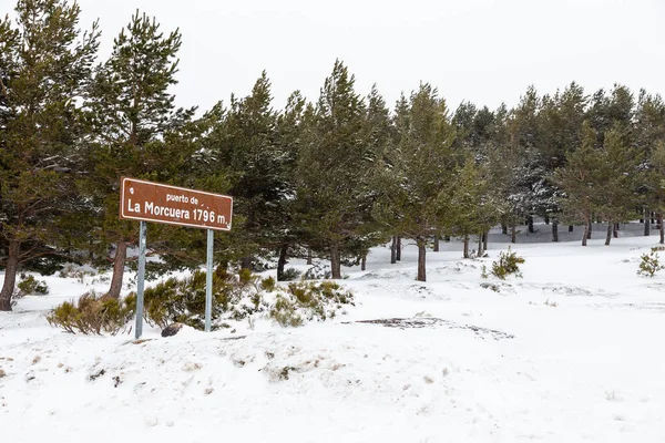 Snöigt Landskap Bergen Hamnen Morcuera Madrid Spanien — Stockfoto