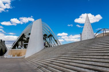 Valencia, İspanya 'daki Sanat ve Bilim Binaları' nın panoramik manzarası