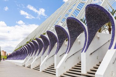 Valencia, İspanya 'daki Sanat ve Bilim Binaları' nın panoramik manzarası