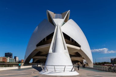 Valencia, İspanya 'daki Sanat ve Bilim Binaları' nın panoramik manzarası