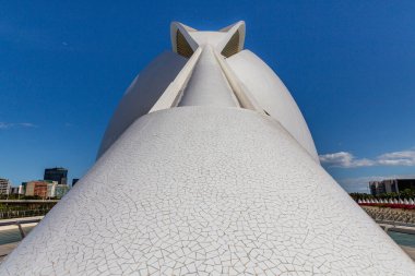 Valencia, İspanya 'daki Sanat ve Bilim Binaları' nın panoramik manzarası