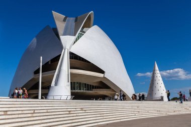 Valencia, İspanya 'daki Sanat ve Bilim Binaları' nın panoramik manzarası
