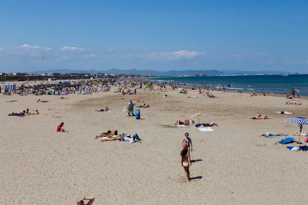 Malvarrosa Beach Городе Валенсия Испания Приезда Лета — стоковое фото