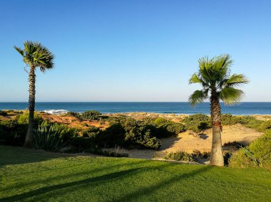 Sancti Petri, Cadiz, İspanya 'daki La Barrosa plajına erişim sağlayan kum tepeleri.