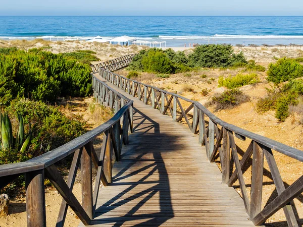 Wooden walkway that gives access to La Barrosa beach in Sancti Petri, Cadiz