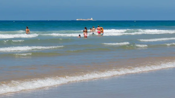 Wellen Strand Von Barrosa Bei Ebbe Sancti Petri Cadiz Spanien — Stockfoto