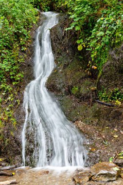 İspanya, Asturias 'taki Leitariegos Vadisi' ndeki Naviego Nehri 'nden sel..