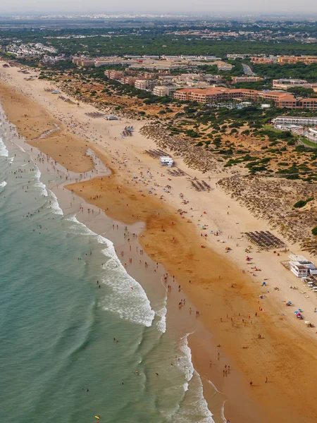 stock image aerial view, from a paraglider, of the Barrosa beach in Sacti Petri, Cadiz, Spain
