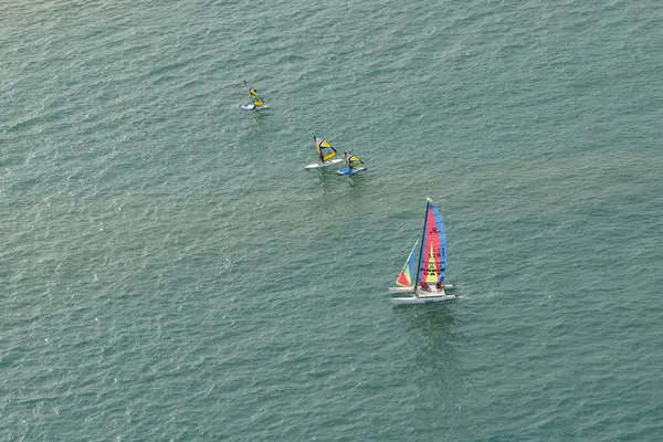 stock image aerial view, from a paraglider, of the Barrosa beach in Sacti Petri, Cadiz, Spain