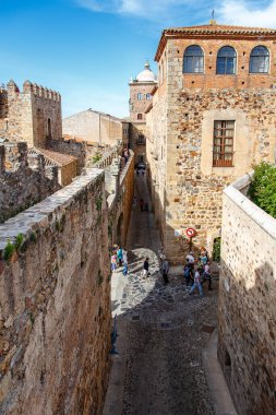 Caceres, İspanya - 01 Mayıs 2014: İspanya 'nın Caceres kentinin tarihi binalarının detayları