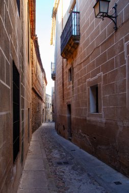 Caceres, İspanya - 01 Mayıs 2014: İspanya 'nın Caceres kentinin tarihi binalarının detayları