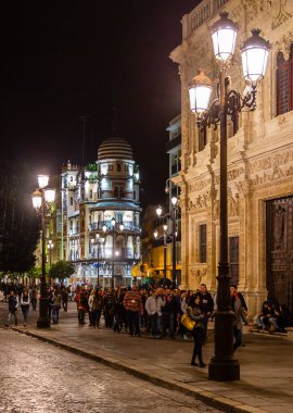 Seville, İspanya - 08 Kasım 2014: Seville, İspanya 'nın tarihi merkezi binaların manzarası