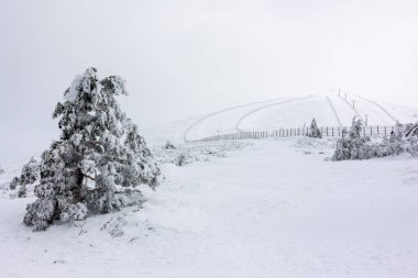 Mart 2024 'te Madrid' deki Sierra de Guadarrama 'da Puerto de Navacerrada' nın karlı manzaraları