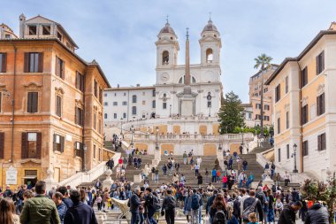 Rome, Italy - April 09, 2024: View of the Square Spain in Rome with tourists crowding its surroundings in Rome, Italy