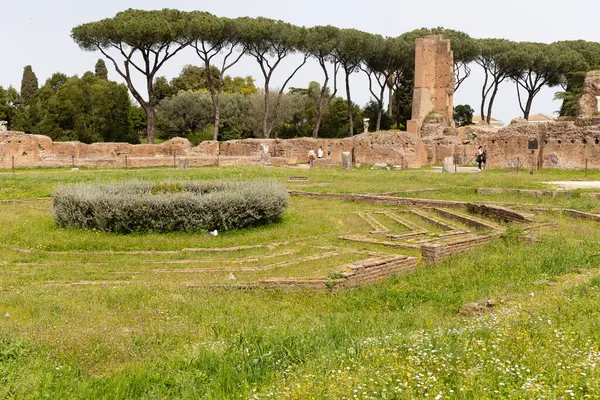 Roma, İtalya - 09 Nisan 2024: Roma Forumu 'nun kalıntıları ve Roma, İtalya' daki arkeolojik kalıntılar arasında turistler geziniyor