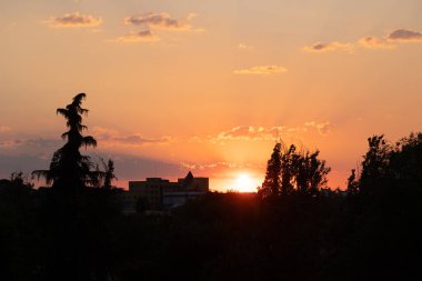 Sunset in the Carabanchel district of Madrid clipart