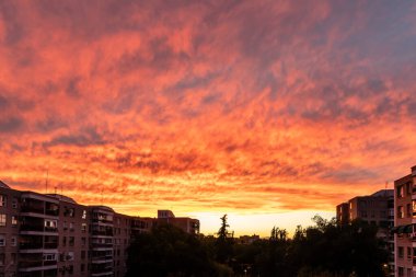 Sunset in the Carabanchel district of Madrid clipart