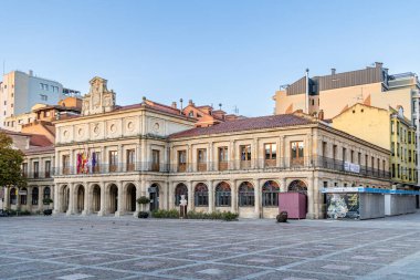 Leon, Spain - November 02, 2024: Exterior facade of the buildings in the Plaza de Saint Marcellus in the city of Leon, Spain clipart