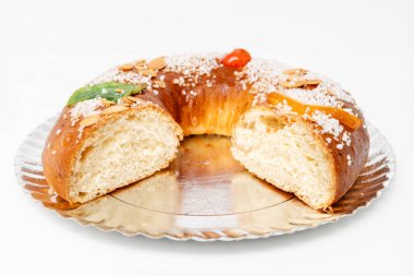 View of the Spanish dessert called Roscon de Reyes, which is typical in Spain on January 6th clipart