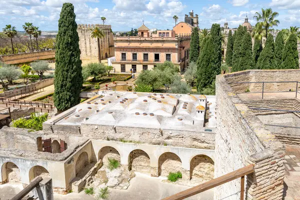 Jerez de la Frontera, İspanya - 15 Mayıs 2025: Alcazar 'ın detayları, İspanya' nın Jerez de la Frontera kentindeki tarihi merkezdeki ortaçağ sarayı