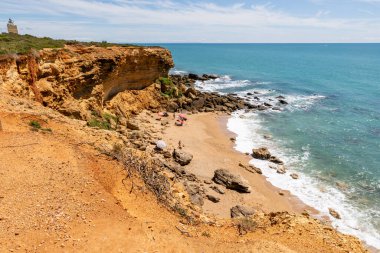 Conil de la Frontera 'daki güzel Calas de Roche plajı, Cadiz, İspanya
