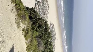 Sancti Petri, Cadiz, İspanya 'daki La Barrosa plajına erişim sağlayan kum tepeleri.