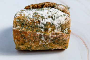 Kesme tahtasındaki küflü ekmeğin yakın plan görüntüsü