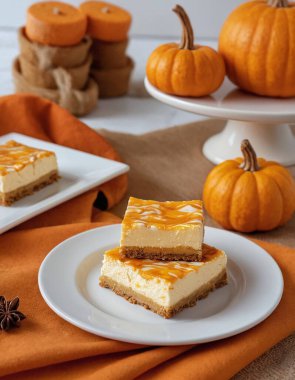 Balkabaklı peynirli kek barları.