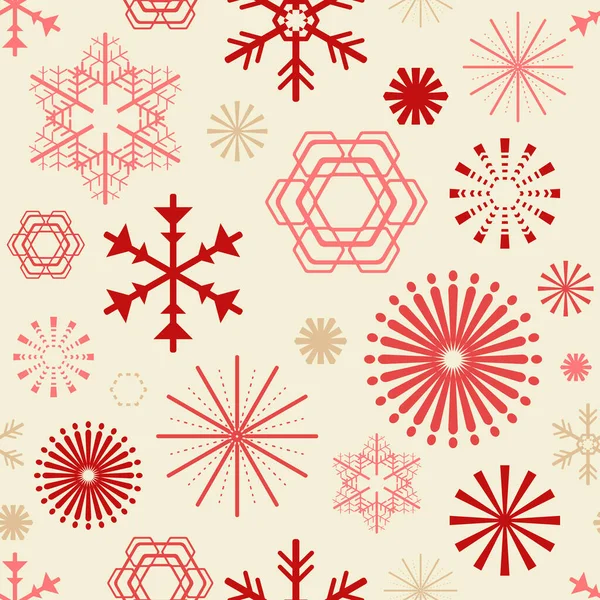Seamless Pattern Vector Christmas Snowflakes Fireworks — Stock Vector