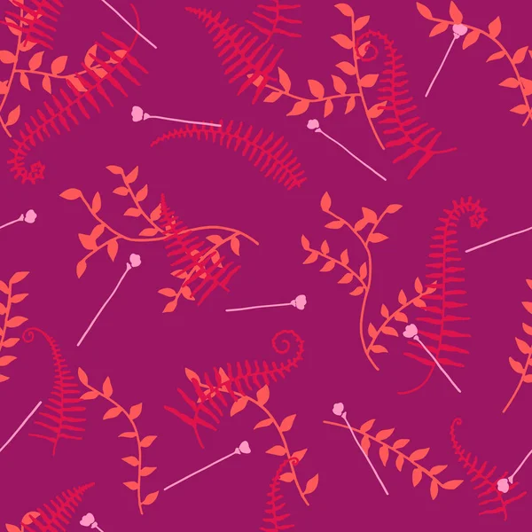 シームレスベクトルの葉 シダと花のパターン ピンクとオレンジの色のトーン 春夏秋冬の背景 招待状結婚式カードポスター挨拶 — ストックベクタ
