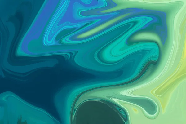 蓝色绿色油墨纹理丙烯酸彩绘波纹背景 — 图库照片