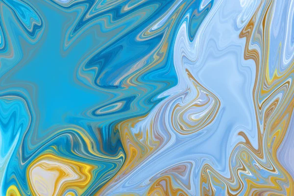 アブストラクトアートブルーゴールドフルード絵画パターン背景イラスト — ストック写真