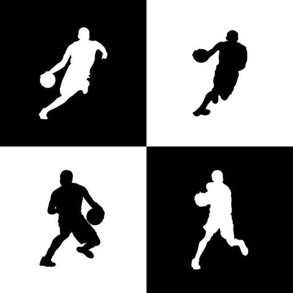 Silhouette Basketball Player Ball Dribbling — Stock Vector