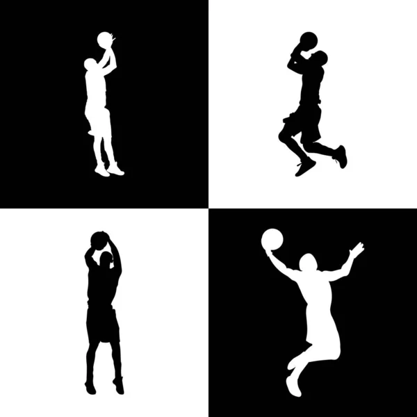 Silhouette Joueur Basket Ball Avec Ballon Tir Dunk — Image vectorielle