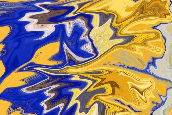 アブストラクトアートブルーイエロー流体塗装パターン背景イラスト — ストック写真