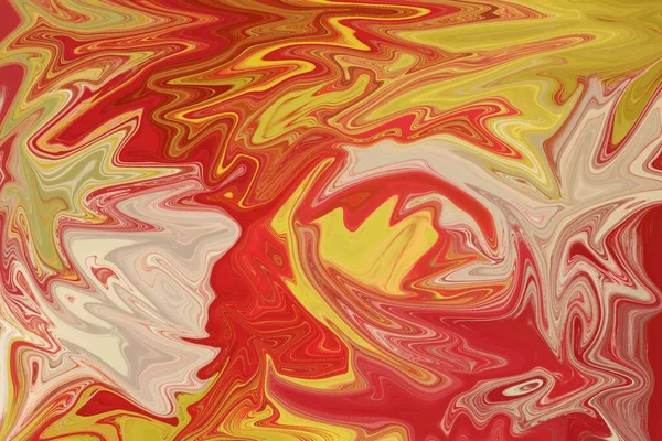 アブストラクトアートレッドホワイトイエロー流体塗装パターン背景イラスト — ストック写真
