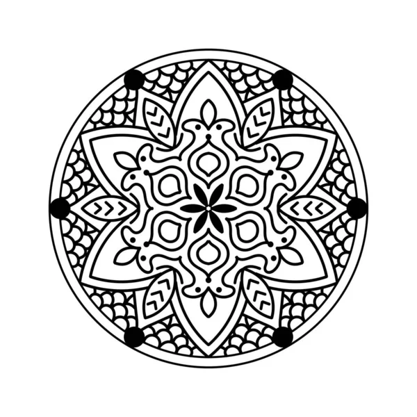 Flor Mandala Simple Blanco Negro Para Colorear Libro Elementos Decorativos — Vector de stock
