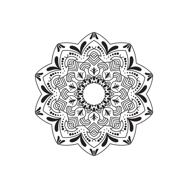 Ornement Mandala Noir Blanc Design Ligne — Image vectorielle