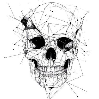 Geometrik şekil ve çizgilerle oluşturulmuş bir kafatası