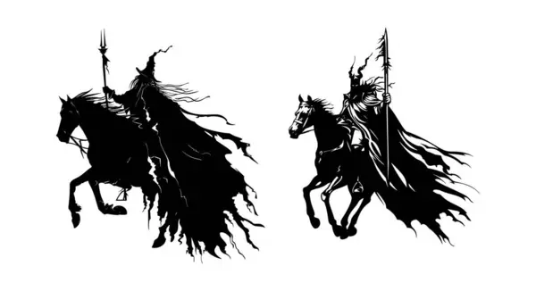 stock vector A silhouette of the Witch King on horseback