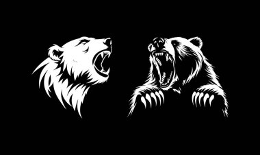 roaring bear black and white clipart