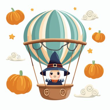 Chibi Witch in a Teacup Hot Air Balloon clipart