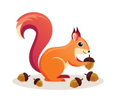 Squirrel Gathering Acorns illustration clipart