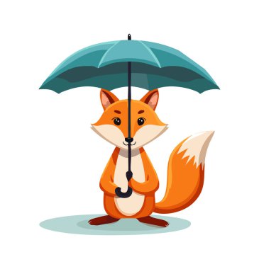 fox holding an umbrella in the rain clipart