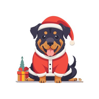 Noel Baba kostümlü şirin Rottweiler.