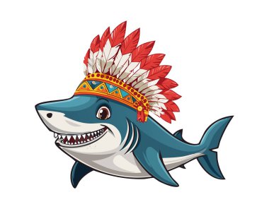 Cute Great White Shark with Headdress Aztec clipart