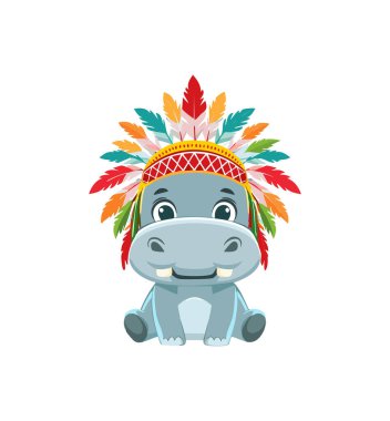 Cute Hippopotamus with Headdress Aztec clipart