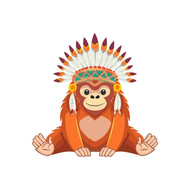 Cute Orangutan with Headdress Aztec clipart